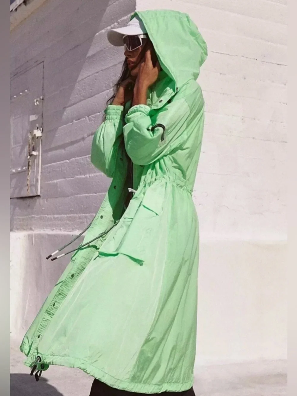Free People Movement Aurora Maxi Windbreaker Parka in Neon Lime